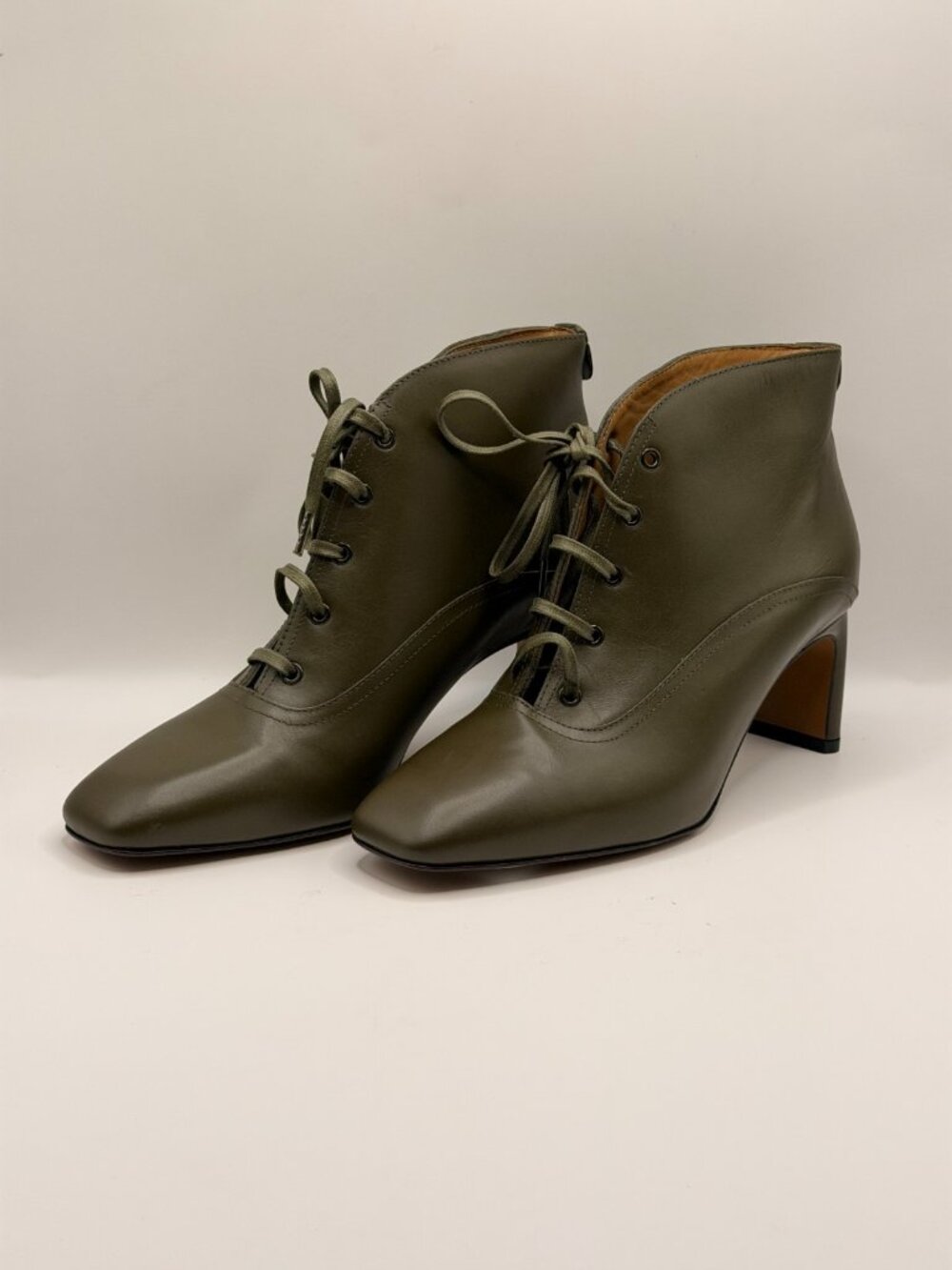Labucq Womens Jil Olive Leather Lace up Heel Boot Sz EU 38 US 8